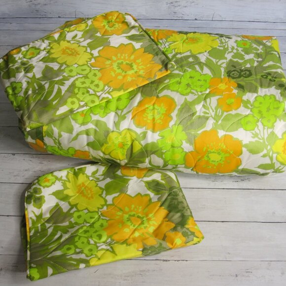 Regency Vintage MCM Full Size Quilted Bedspread Pillow Sham Set Retro Mod Floral - Picture 6 of 6